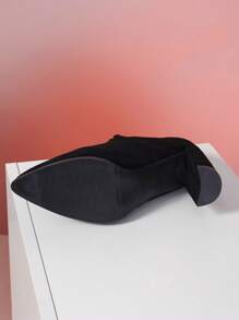 黑色經典高跟過膝靴 - 黑色 - 查看 6