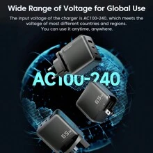 Toocki 65W GaN USB Type C充電器PPS 45W 25W快速充電，兼容三星QC3.0 P3.0快速USB C充電器，適用於iPhone 14 13 MacBook - 黑色 - 查看 3