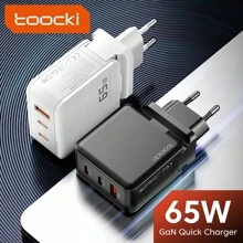 Toocki 65W GaN USB Type C充電器PPS 45W 25W快速充電，兼容三星QC3.0 P3.0快速USB C充電器，適用於iPhone 14 13 MacBook - 黑色 - 查看 1