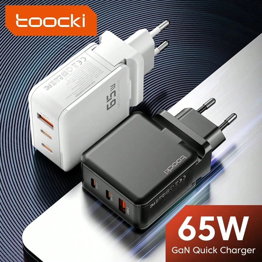 Toocki 65W GaN USB Type C充電器PPS 45W 25W快速充電，兼容三星QC3.0 P3.0快速USB C充電器，適用於iPhone 14 13 MacBook - 黑色 - 查看 1