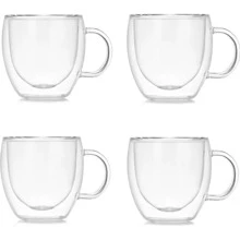 4-Pack Coffee Mug, Double Wall Glass, 150 Ml Glass Coffee Mug For Espresso, Latte, Cappuccino, Drinks School Supplies Back To School