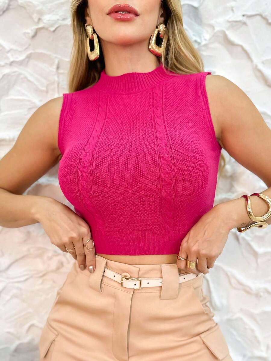 Women Knit Tops - 玫瑰紅 - 查看 1