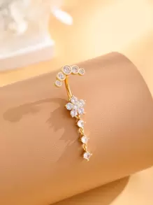 1 件花形肚脐环，带四节吊坠、9 镶嵌和一排 5 颗水钻装饰，不锈钢穿刺首饰，适合女性日常佩戴情人节、妈妈、母亲、母亲节、礼物 - 花四節 - 查看 11