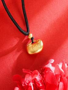 1pc Lucky And Prosperous Flat Round Pendant On Necklace Representing Ancient Heritage - Yellow Gold - View 2