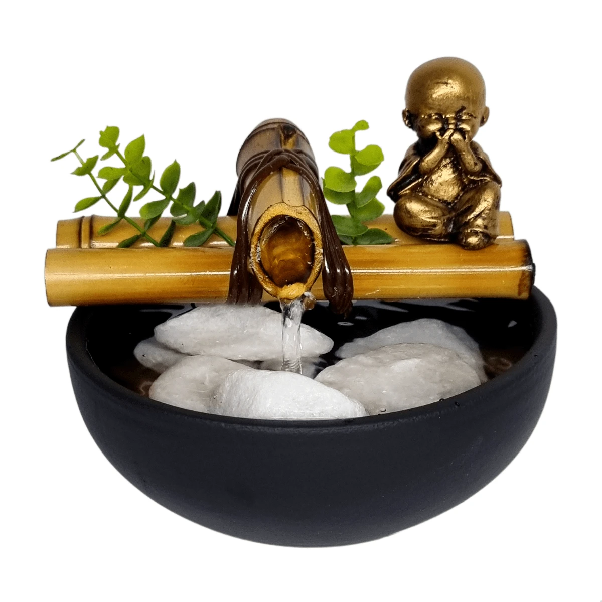Fonte Água Decorativa Cascata Bacia Monge Bica Bambu Natural Som Relaxante com Bomba dágua bivolt - Preto - Visão 1