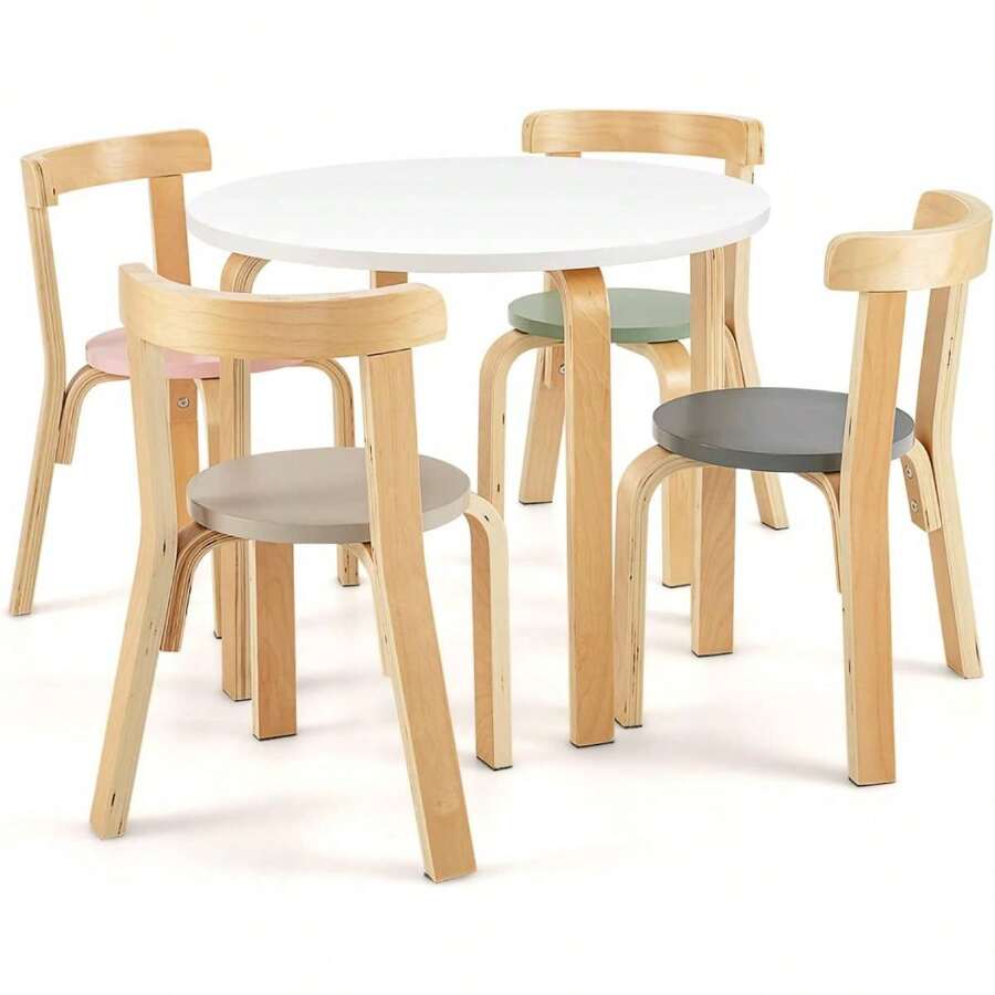 5-Piece Children's Seating Group Made Of Bentwood With 1 Table & 4 Chairs, Children's Activity Table For Kindergarten Children's Room Daycare Center, Table & Chair Set For Boys Girls From 4 Years (Colorful) - 彩色 - 查看 1