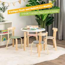5-Piece Children's Seating Group Made Of Bentwood With 1 Table & 4 Chairs, Children's Activity Table For Kindergarten Children's Room Daycare Center, Table & Chair Set For Boys Girls From 4 Years (Colorful) - 彩色 - 查看 4