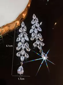 1pair Luxury Cubic Zirconia Leaf-Shaped Dangle Earrings For Party