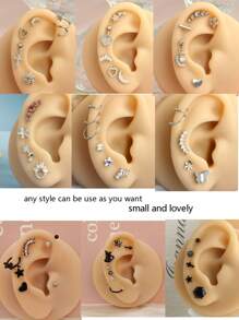 20pcs Stainless Steel Stud Earrings Set For Women Star Moon Flower Heart Leaf Opal 16G Or 20G Cartilage Earrings Hypoallergenic Flatback Earrings Piercing Jewelry Valentines - Ear Stud - View 3