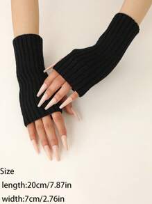 2pcs新款半指針織手套春季保暖純色手套女露指學生全配手套