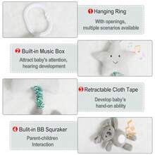 1pc Grey/white Hanging Musical Toy With Star & Koala Design, With Music Box Pp Stuffed Animal Baby Covered Bed Crib, Pram, Car Baby Seat Toys For Boy & Girls