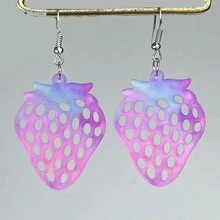 情人節粉色小女生風漸層草莓和火烈鳥形中空彩色耳環1對 - 火烈鳥 - 查看 3