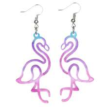 情人節粉色小女生風漸層草莓和火烈鳥形中空彩色耳環1對 - 火烈鳥 - 查看 1