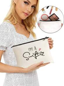 致音樂愛好者禮物女性,友誼禮物給女性朋友姐妹,ts粉絲化妝袋,送給她的生日聖誕禮物 - 米色 - 查看 4