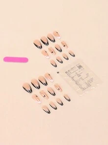 現在通過24入組短型滴形,黑白色,法式,心形,歐洲風格美甲貼紙更新您的外觀。附帶1個果凍膠和1個指甲文件。適合派對、舞蹈和日常佩戴,可重複使用。 - 彩色 - 查看 4