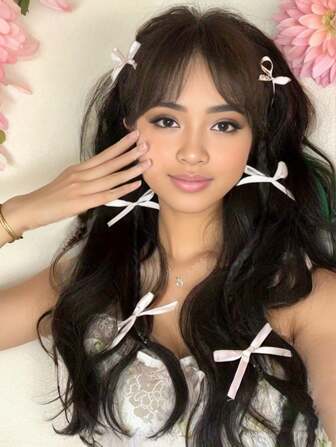 6入組可愛的蝴蝶結造型裝飾髮夾，適用於返校、日常、休閒或戶外穿搭