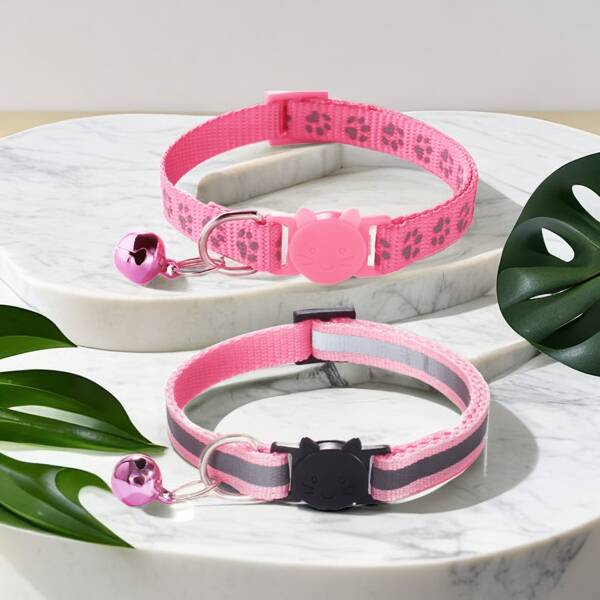 Pink 2-teilige Haustierhalsband Reflektierendes Anti-verlust Welpen Und Katzenhalsband, Kleine Und Mittelgroße Haustierbedarf Halsband Für Hunde