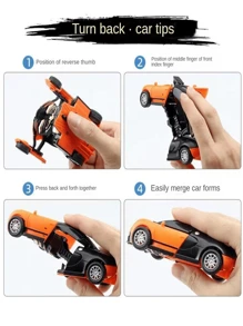 1 件适合 3-12 岁儿童的变形玩具，碰撞变形汽车模型，儿童玩具车，圣诞礼物（车轮款式随机） - 橘色 - 查看 3