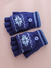 1pair Knitted Woolen Fingerless Gloves For Both Men And Women In Autumn And Winter, With Flap Cover For Warmth And Writing While Cycling - Navy Blue - View 5