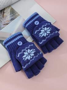 1pair Knitted Woolen Fingerless Gloves For Both Men And Women In Autumn And Winter, With Flap Cover For Warmth And Writing While Cycling - Navy Blue - View 3