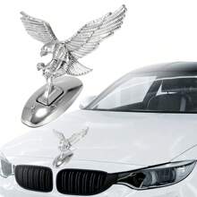 1pc Silver Eagle Shaped Car Ornament With Waterproof Self-adhesive And Rustproof Engine Hood Eagle Stand, Chrome Plated Car Decoration
