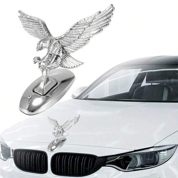 1 pieza plata con águila en forma de Ornamento del coche con impermeable autoadhesivo con inoxidable motor con águila estante , cromado de coche Decoración