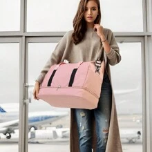 1 Miếng Dung lượng lớn Khâu Du lịch Túi thể thao Với Khô Và Ướt Tách biệt Độc lập Giày Ngăn , Có thể Đính kèm Đến Hành lý - Hồng - Xem 2