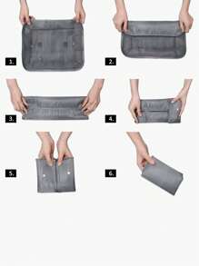 7 件/組防水斜條紋商務旅行收納袋,防塵衣物收納袋,旅行收納袋行李袋套件 - 灰色 - 查看 5