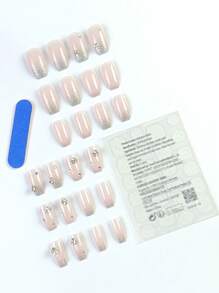 24 Pezzi Di Unghie Finte Lunghe Monocolore Colorate E Scintillanti Con Strass Adesive Per Feste, Ballo, Uso Quotidiano E Decorazione Delle Unghie