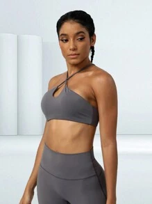 Women's Cross Back Removable Padded Sports Bra For Fitness, Yoga, Pilates - Grey - View 5