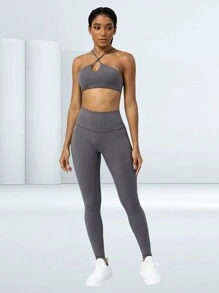 Women's Cross Back Removable Padded Sports Bra For Fitness, Yoga, Pilates - Grey - View 6