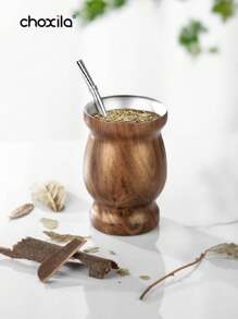 choxila 1入組棕色傳統馬黛茶杯，馬黛茶自然葫蘆/茶杯，咖啡杯，不銹鋼雙層馬黛茶杯和Bombilla套裝，Yerba Mate套裝包括Yerba Mate吸管和清潔刷 - 棕色 - 查看 4