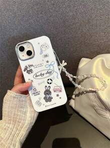 Cartoon Cute Rabbit Design Phone Case With Strap, Compatible With Iphone 14 Pro Max/13 Pro Max/12/11, Sweet And Cool Style Compatible With iPhone15/15Plus/15Pro/15Promax - White - View 2