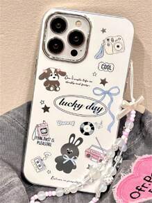 Cartoon Cute Rabbit Design Phone Case With Strap, Compatible With Iphone 14 Pro Max/13 Pro Max/12/11, Sweet And Cool Style Compatible With iPhone15/15Plus/15Pro/15Promax - White - View 3