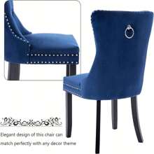 4 Piece Set Velvet Upholstered Dining Chairs, Wingback Side Chairs Button Tufted With Solid Wood Legs For Kitchen,Dining Room. - 藍色 - 查看 7
