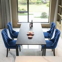 4 Piece Set Velvet Upholstered Dining Chairs, Wingback Side Chairs Button Tufted With Solid Wood Legs For Kitchen,Dining Room. - 藍色 - 查看 4