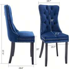 4 Piece Set Velvet Upholstered Dining Chairs, Wingback Side Chairs Button Tufted With Solid Wood Legs For Kitchen,Dining Room. - 藍色 - 查看 8