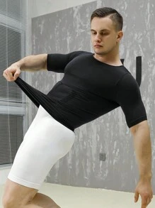 男士無縫壓縮塑身衣、塑身健身服男 - 黑色 - 查看 3