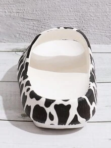 女式奶牛圖案拖鞋,厚底,防滑,適用於室內或室外使用 - 白色 - 查看 6