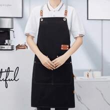 專業廚房圍裙男女水鬼袋烤肉圍裙女式高身若司服務員圍裙美甲油漆圍裙理髮披風美容院圍裙燒烤圍裙清潔圍裙 - 黑色 - 查看 1