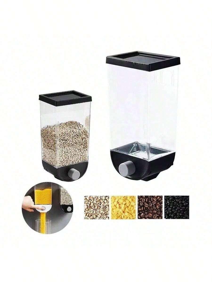 Dispensador de contenedores de cereales de pared para almacenamiento de alimentos, recipientes herméticos de plástico, dispensador de avena,Cereal Contenedor Alimentos Multiusos Cocina Despachador De Semillas - Negro - Ver 1