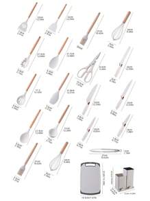 19-Piece Set, Pink Silicone Utensil Set, Rubber Wood Handle Cookware Set, Non-Stick Cookware. Not Suitable For Dishwashers! - Pink 19-piece Set - View 5