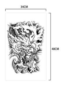 1片三爪藍龍全背紋身貼紙,防水且持久可達1至2週,防反光,適合男女使用 - 黑色 - 查看 4