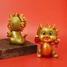 1 件裝樹脂龍雕像幸運吉祥物裝飾品適合家居客廳裝飾 - 生龍活虎-金色 - 查看 5