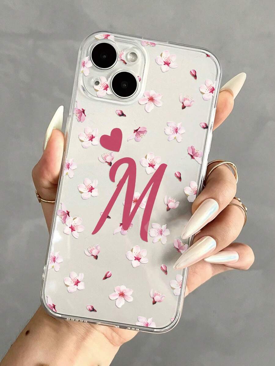 樱花与字母 M 图案透明手机壳 适用于 iPhone - 彩色 - 查看 1