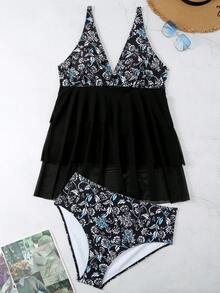 Women's Plus Size Mesh Skirt Sexy Swimsuit - Black - View 5