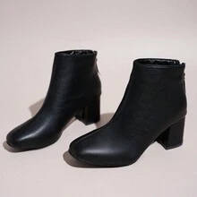 女式粗高跟時尚秋季/春季踝靴,法式風格 - 黑色 - 查看 7