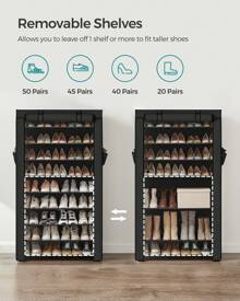 SONGMICS Shoe Rack, 9 Tier Shoe Organizer With Nonwoven Fabric Cover, Shoe Storage Shelf For 40-50 Pairs Of Shoes, Entryway, Suitable For Sneakers, High Heels, Flats, And Boots, Grey, Black - 黑色 - 查看 3