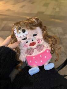 韓式毛絨卷髮可愛女孩設計手機殼，適用於iPhone 15 / 13 Pro / New 12 / 11 / 14 ，適用於秋冬季節 - 彩色 - 查看 2