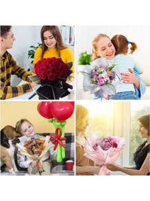 60pcs Gold Edge Flower Wrapping Paper,10 Colors Waterproof Florist Bouquet Supplies With Ribbon For Floral Craft Present Packaging - Multicolor - View 6